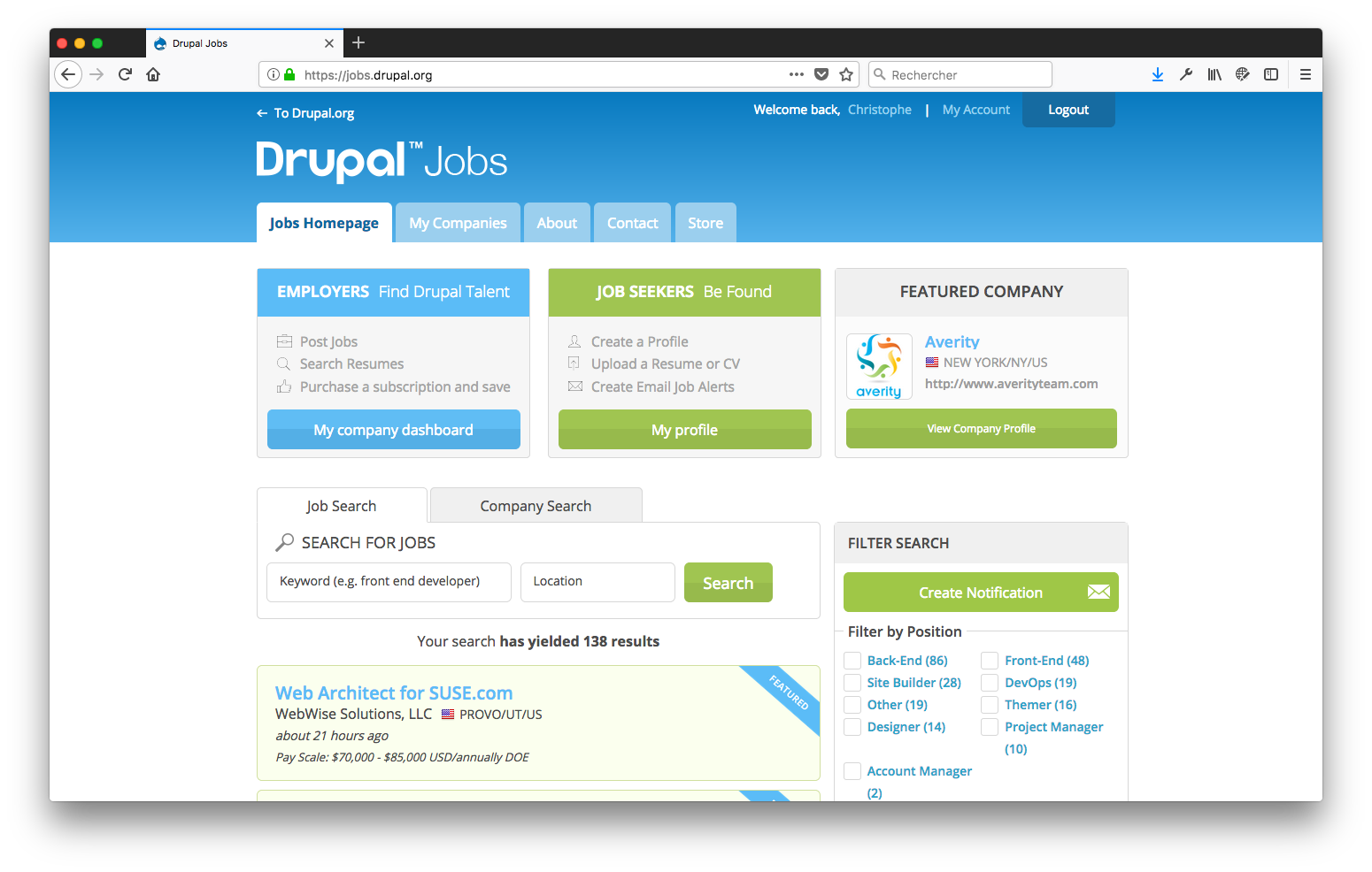 Drupal jobs screenshot